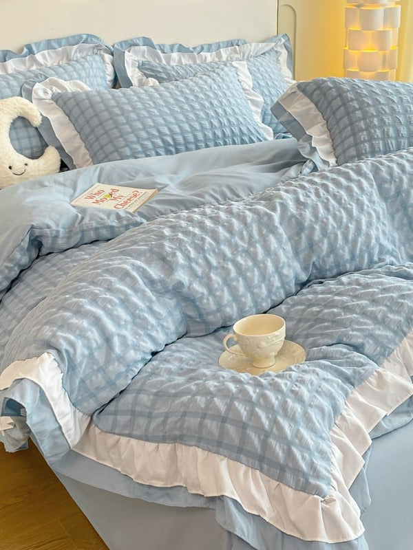Contrast Flange Seersucker Bedding Set original reference image 2