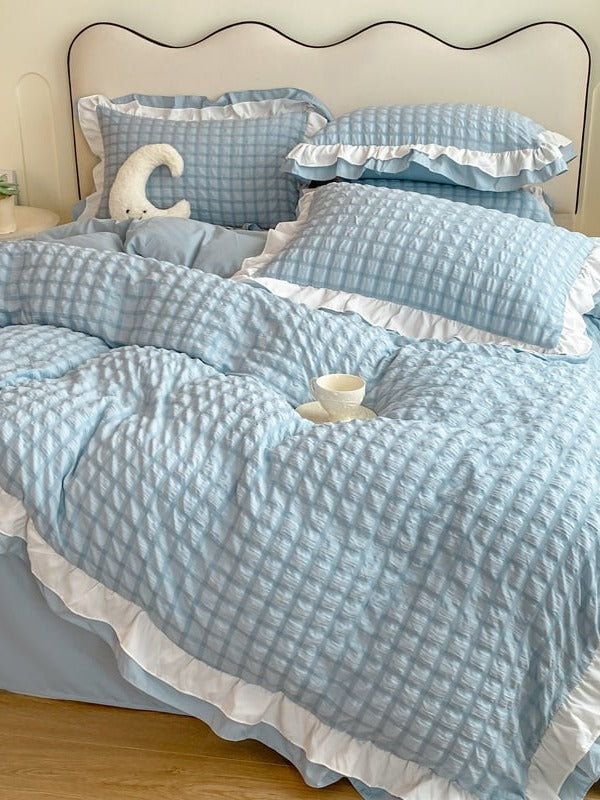 Contrast Flange Seersucker Bedding Set original reference image 3