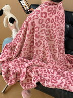 Pom-Pom Leopard Plush Throw Blanket original reference image 1