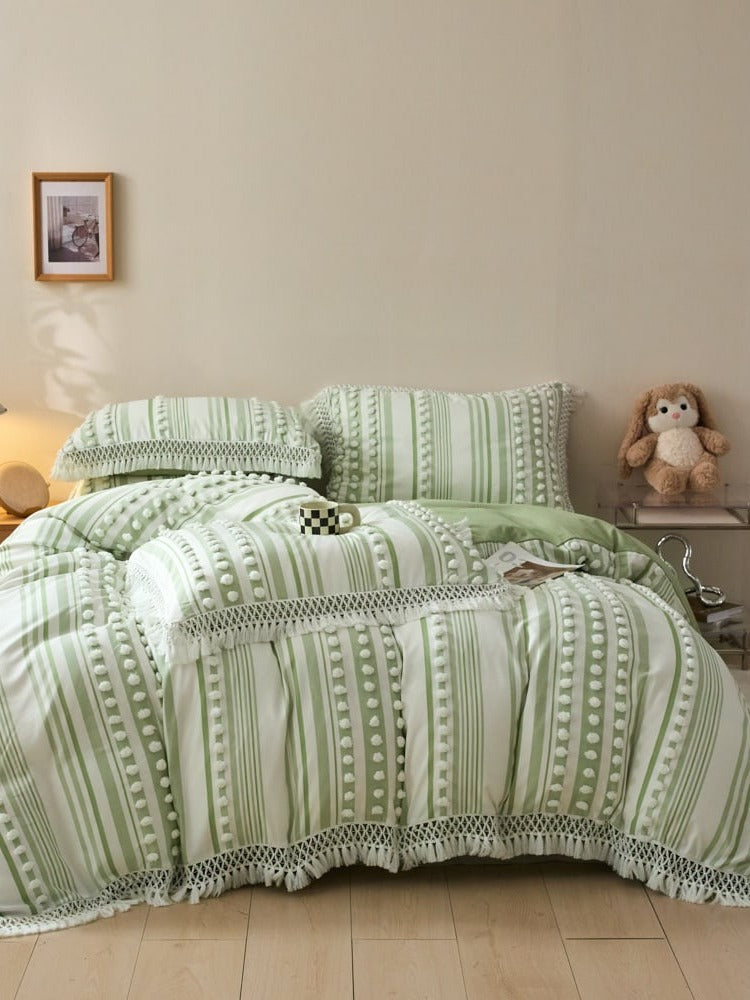 Pom Stripe Tassel Bedding Set original reference image 10