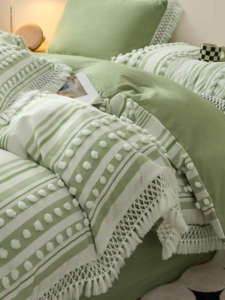 Pom Stripe Tassel Bedding Set original reference image 12