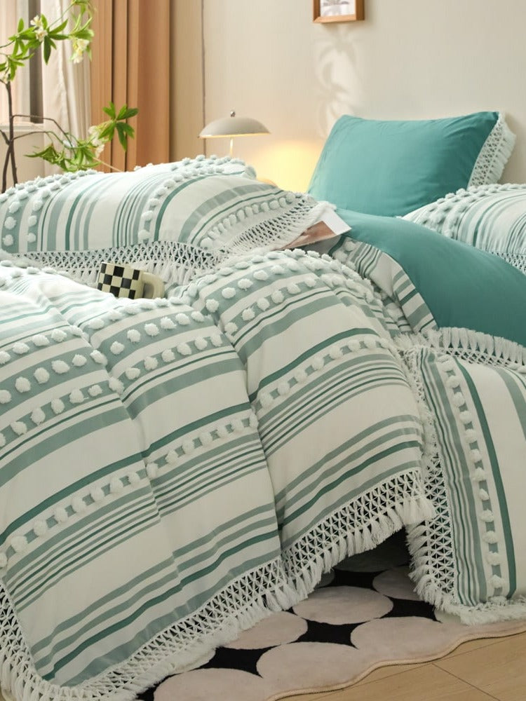 Pom Stripe Tassel Bedding Set original reference image 15