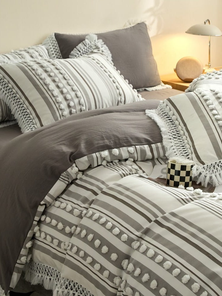 Pom Stripe Tassel Bedding Set original reference image 22