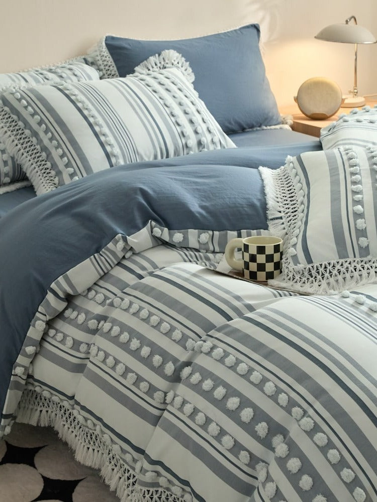 Pom Stripe Tassel Bedding Set original reference image 28