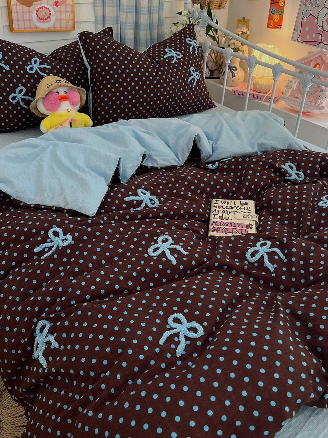 Tufted Bow Dot Seersucker Bedding Set original reference image 6