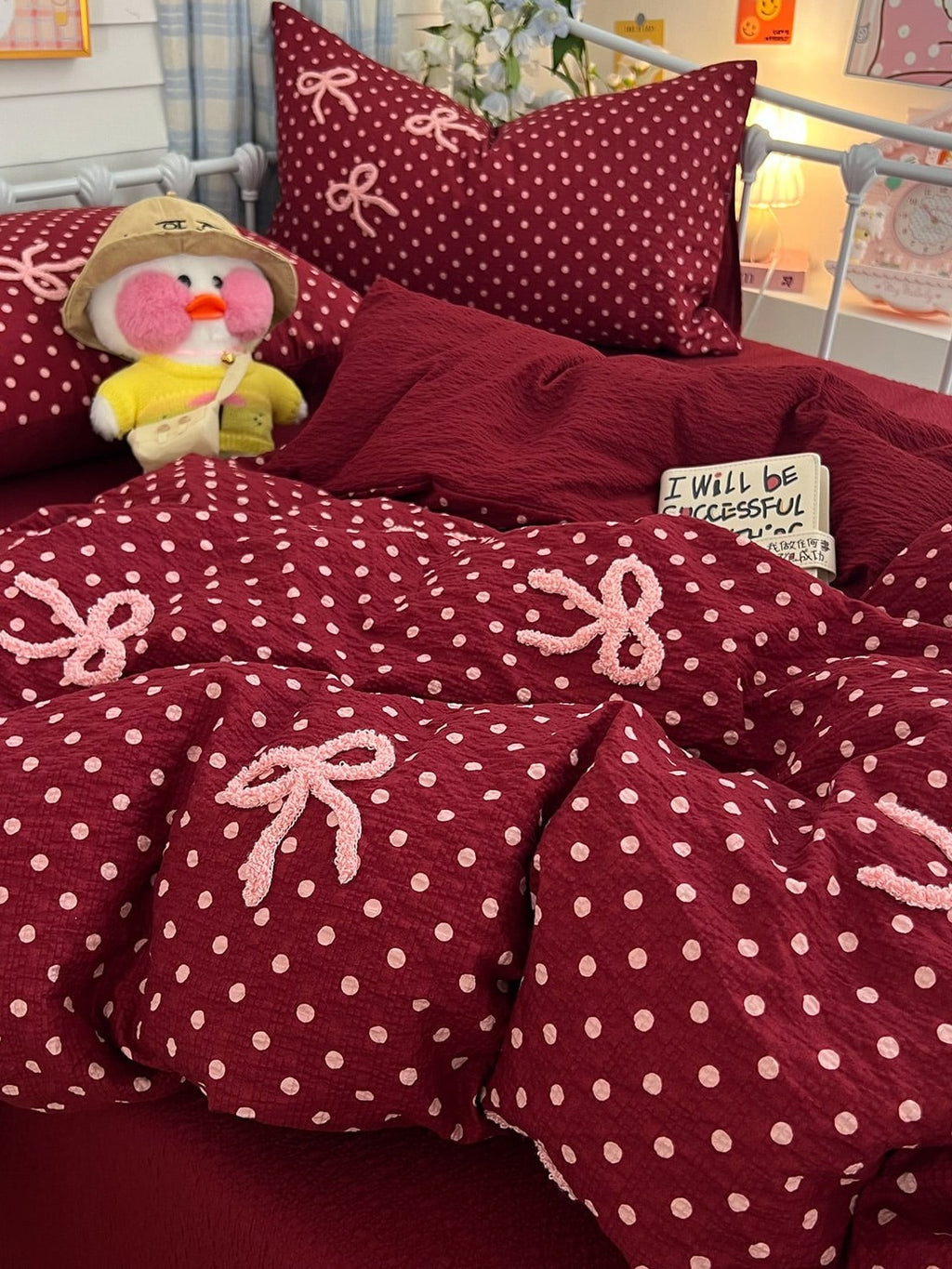 Tufted Bow Dot Seersucker Bedding Set original reference image 14
