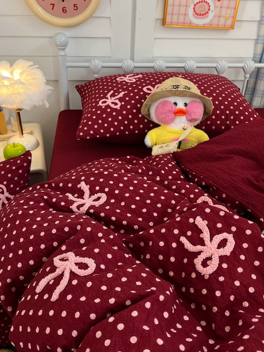 Tufted Bow Dot Seersucker Bedding Set original reference image 15