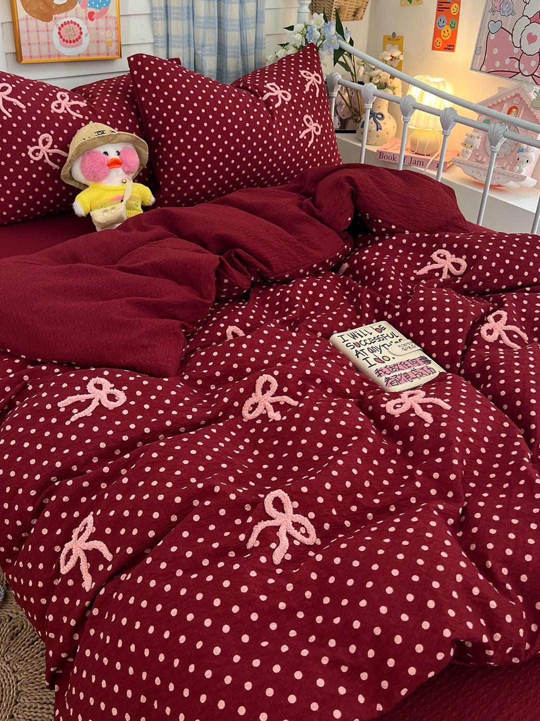 Tufted Bow Dot Seersucker Bedding Set original reference image 16