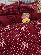 Tufted Bow Dot Seersucker Bedding Set original reference image 17