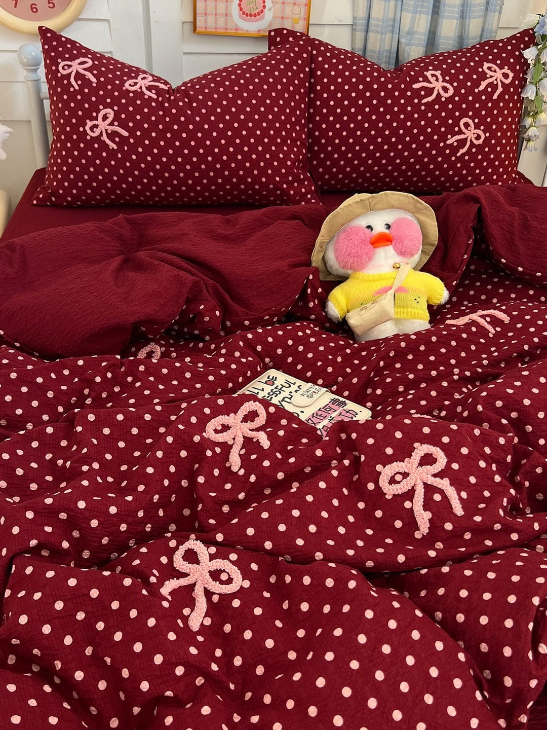 Tufted Bow Dot Seersucker Bedding Set original reference image 18