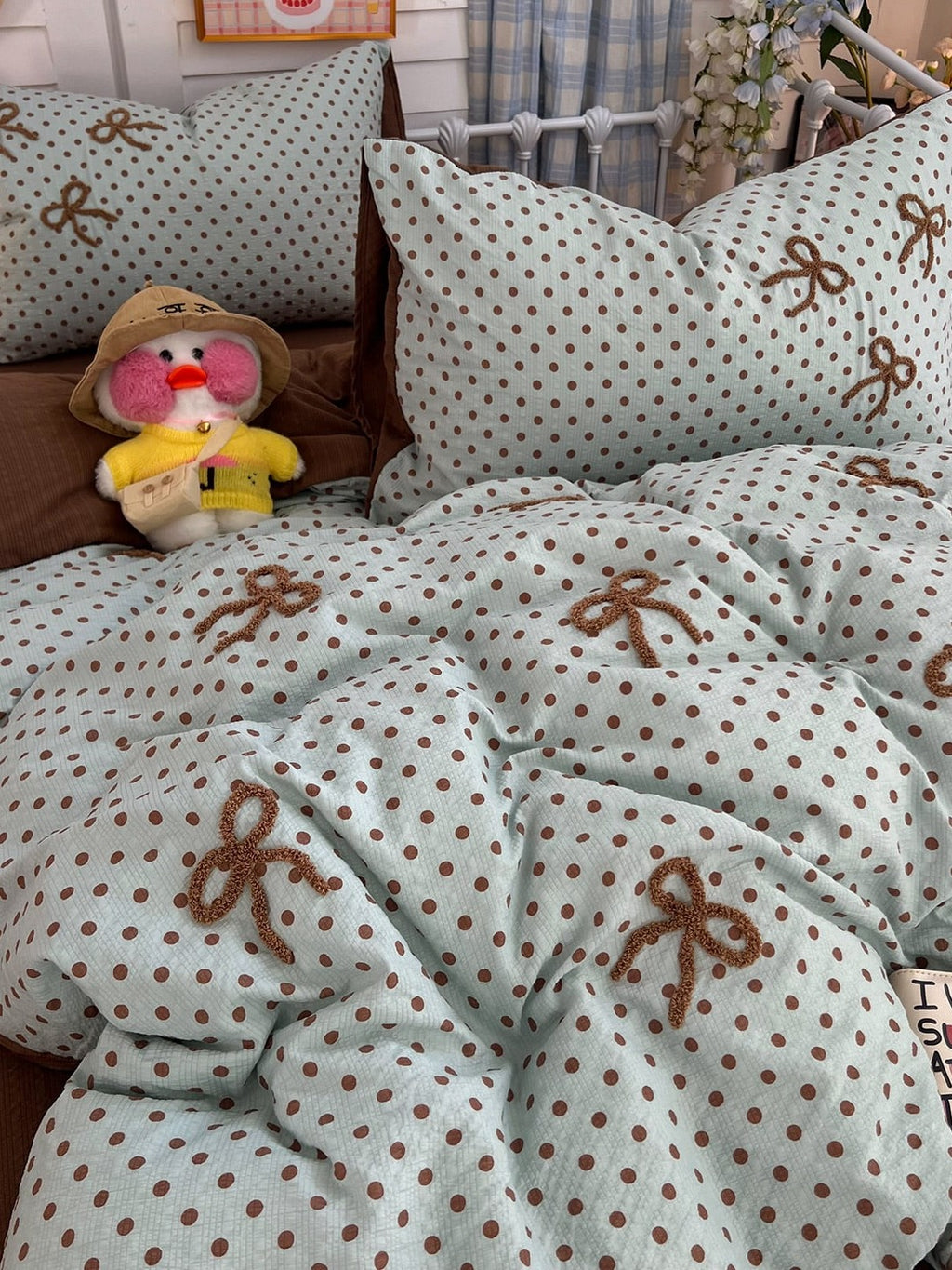 Tufted Bow Dot Seersucker Bedding Set original reference image 26