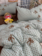 Tufted Bow Dot Seersucker Bedding Set original reference image 26