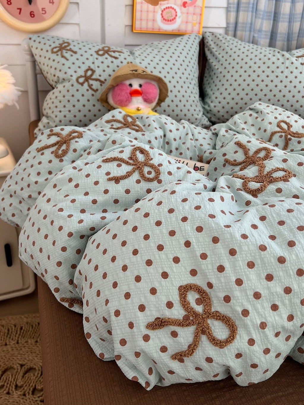 Tufted Bow Dot Seersucker Bedding Set original reference image 28