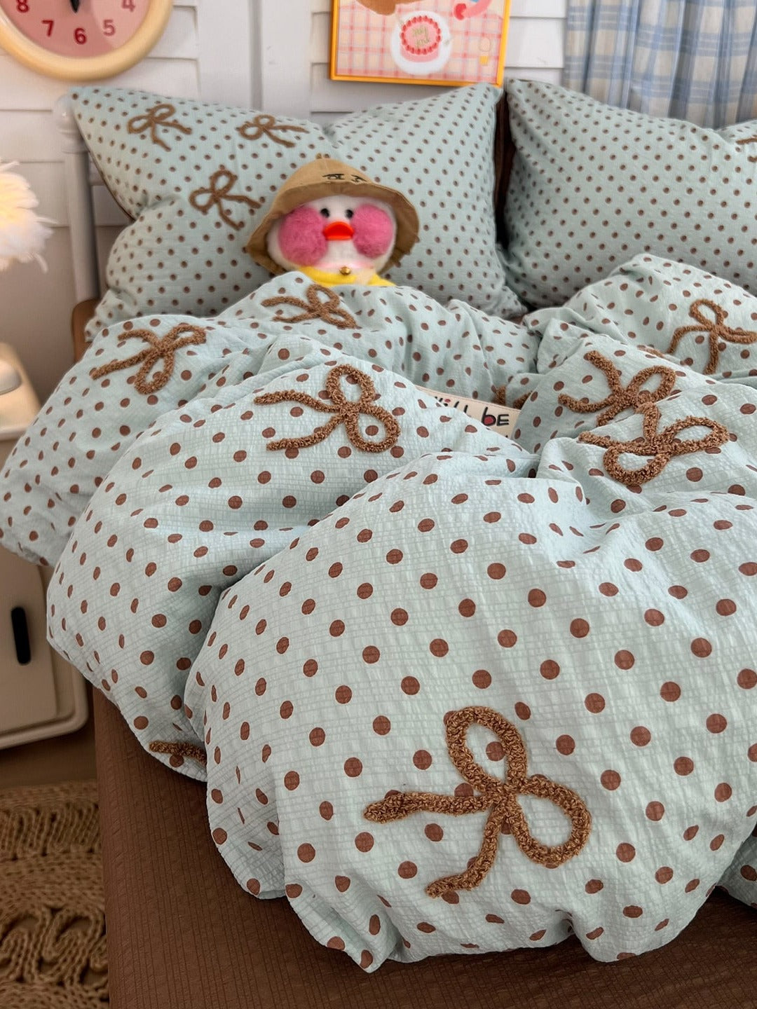 Tufted Bow Dot Seersucker Bedding Set original reference image 28