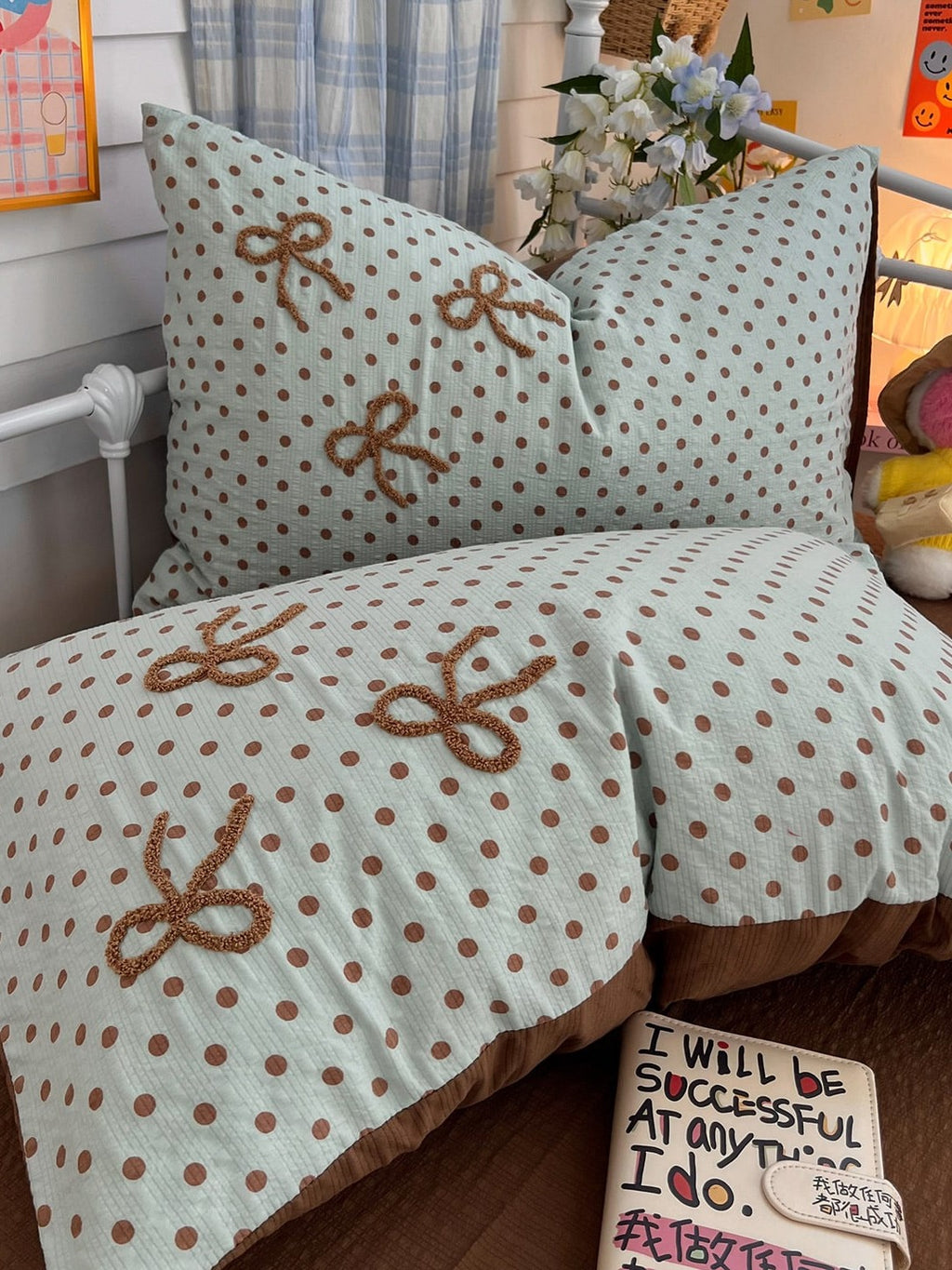 Tufted Bow Dot Seersucker Bedding Set original reference image 29