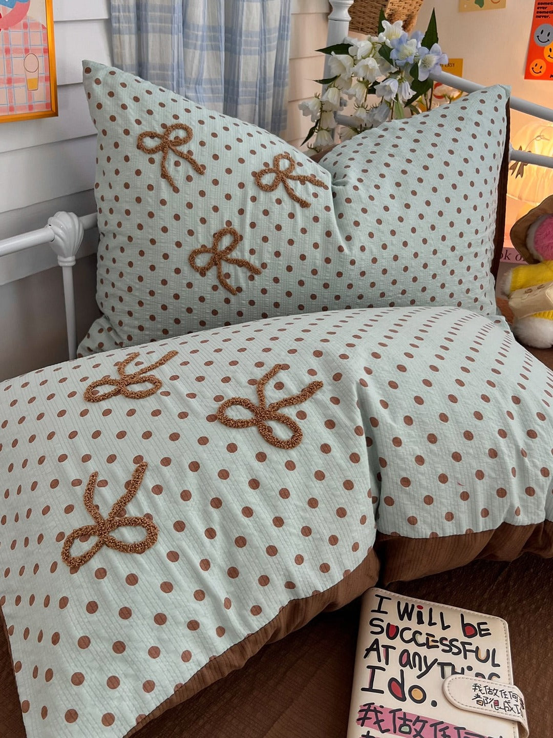 Tufted Bow Dot Seersucker Bedding Set original reference image 29