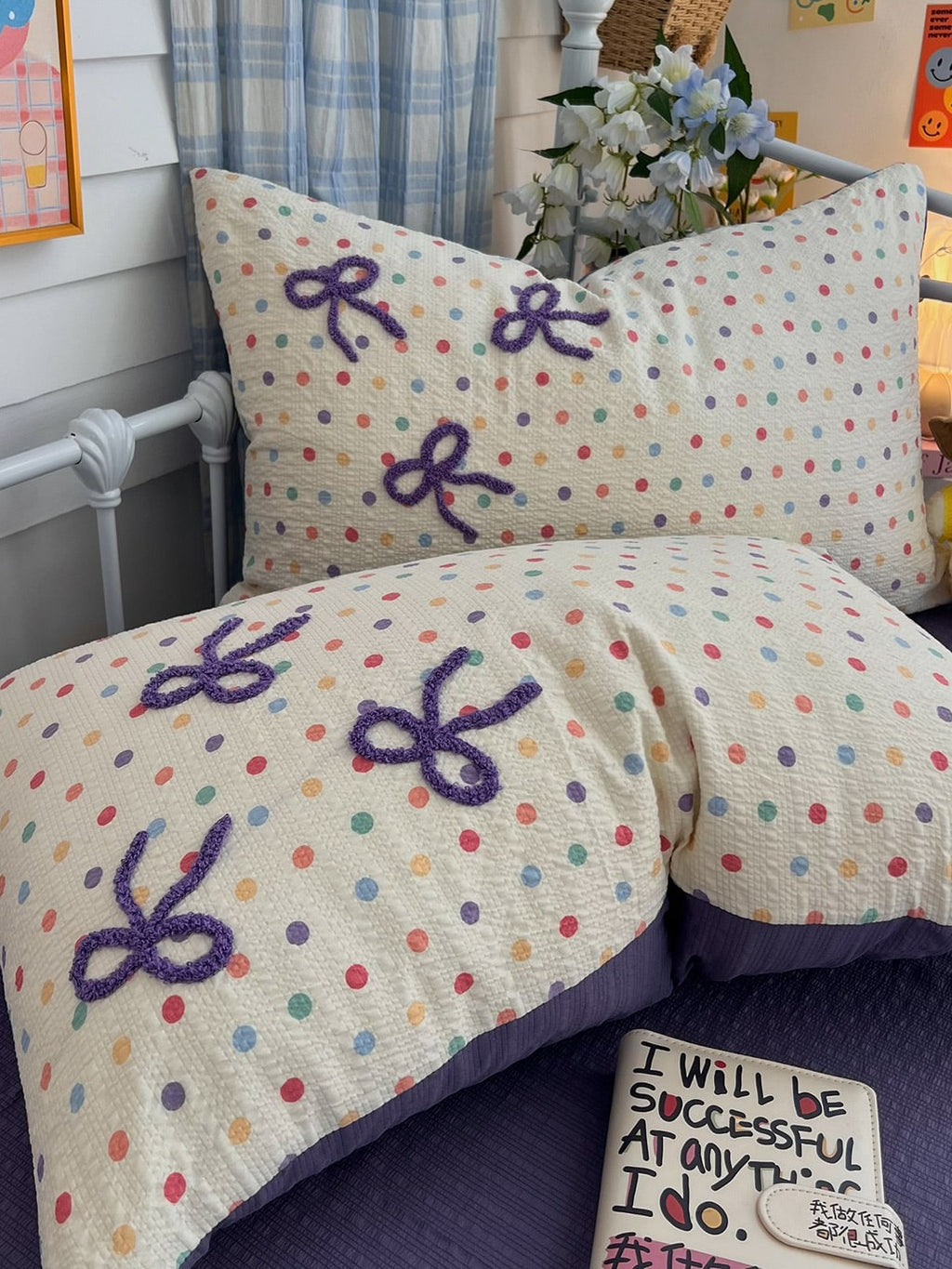Tufted Bow Dot Seersucker Bedding Set original reference image 32