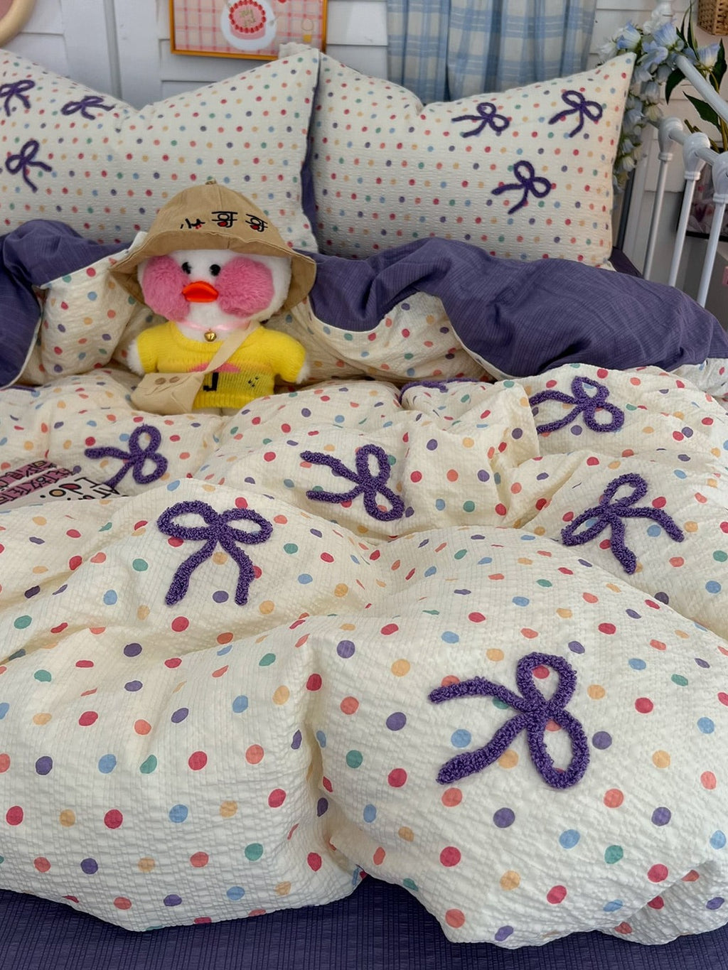 Tufted Bow Dot Seersucker Bedding Set original reference image 33