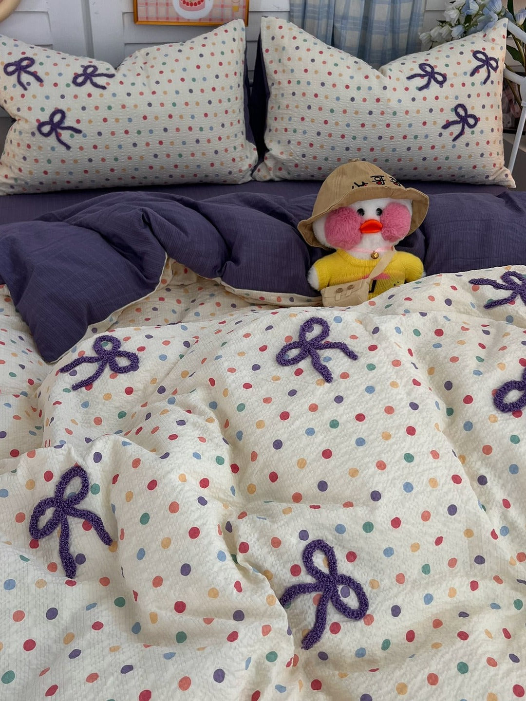 Tufted Bow Dot Seersucker Bedding Set original reference image 35