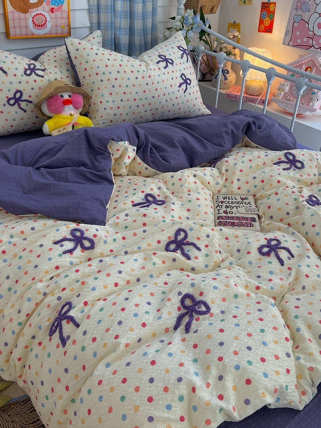 Tufted Bow Dot Seersucker Bedding Set original reference image 36