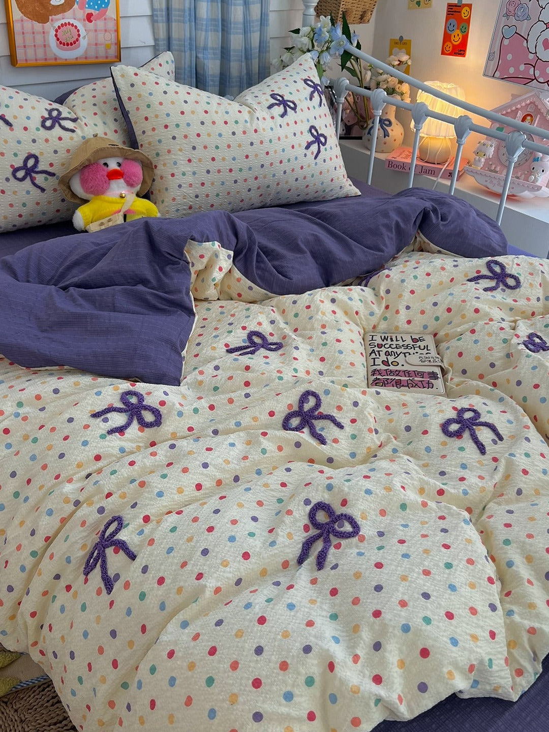 Tufted Bow Dot Seersucker Bedding Set original reference image 36