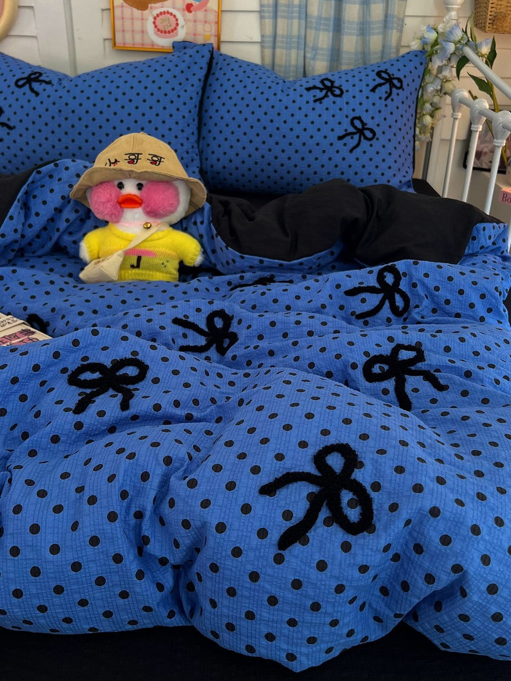Tufted Bow Dot Seersucker Bedding Set original reference image 38