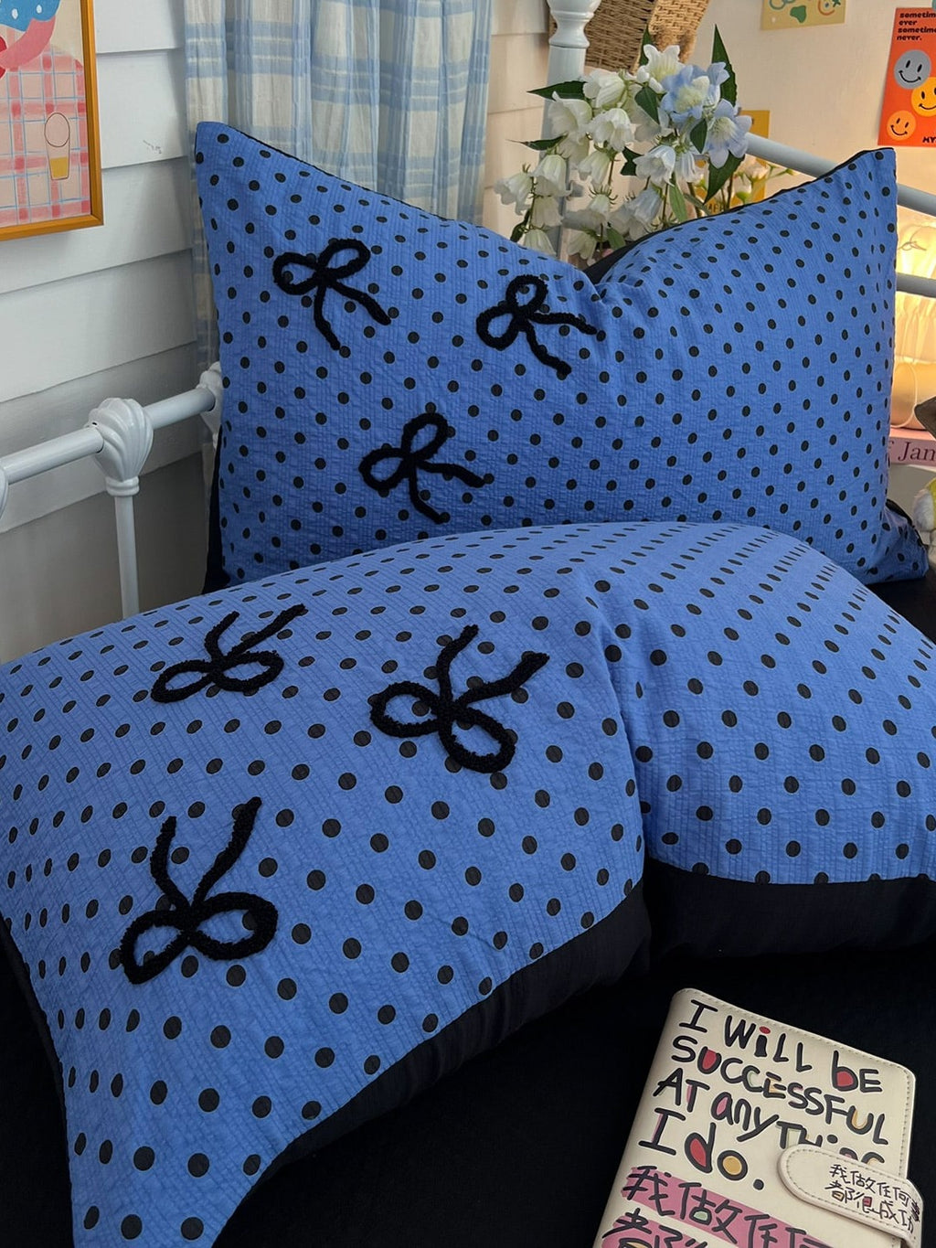 Tufted Bow Dot Seersucker Bedding Set original reference image 42