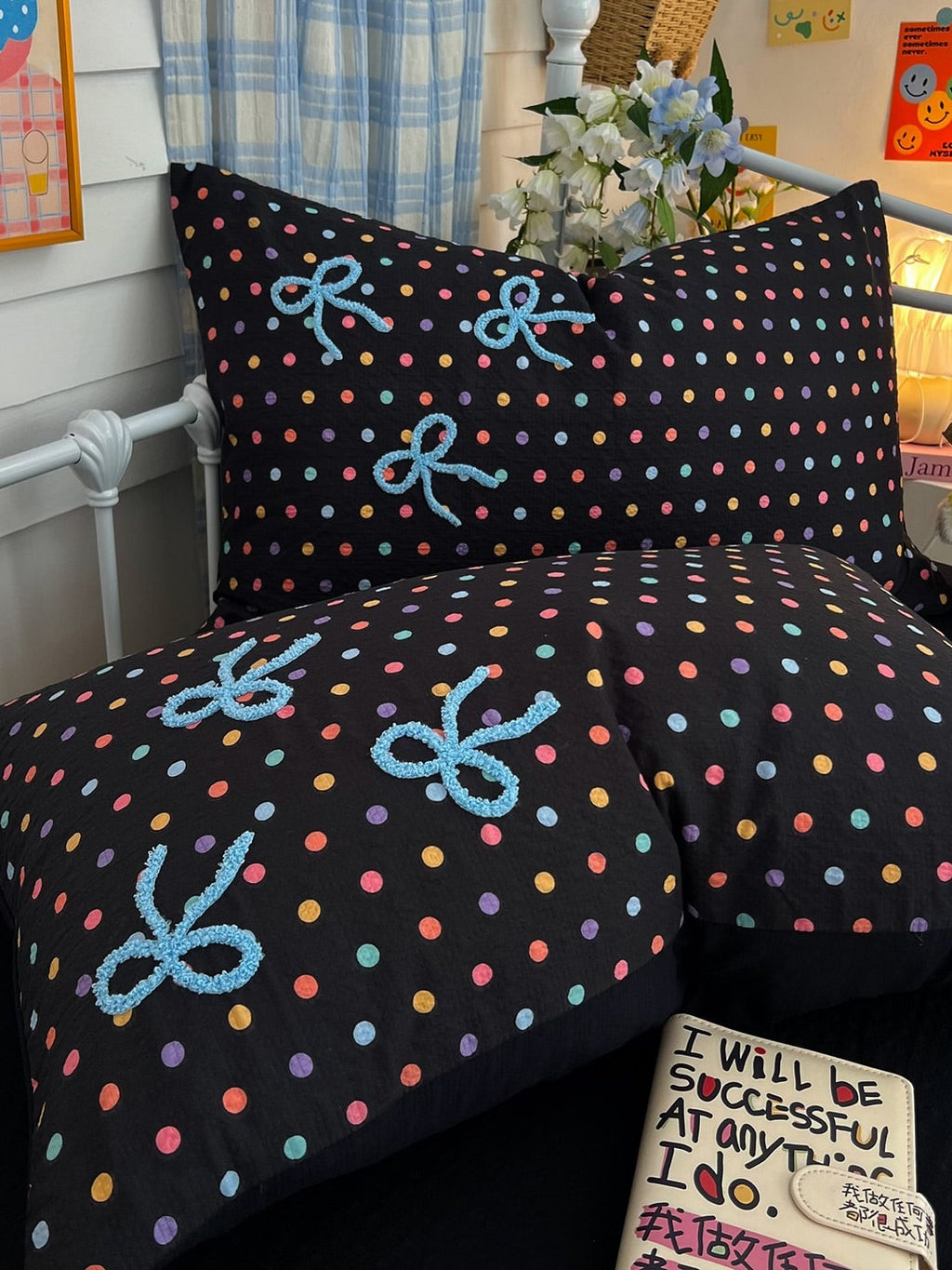 Tufted Bow Dot Seersucker Bedding Set original reference image 44