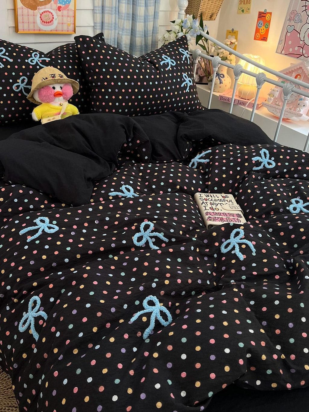 Tufted Bow Dot Seersucker Bedding Set original reference image 46