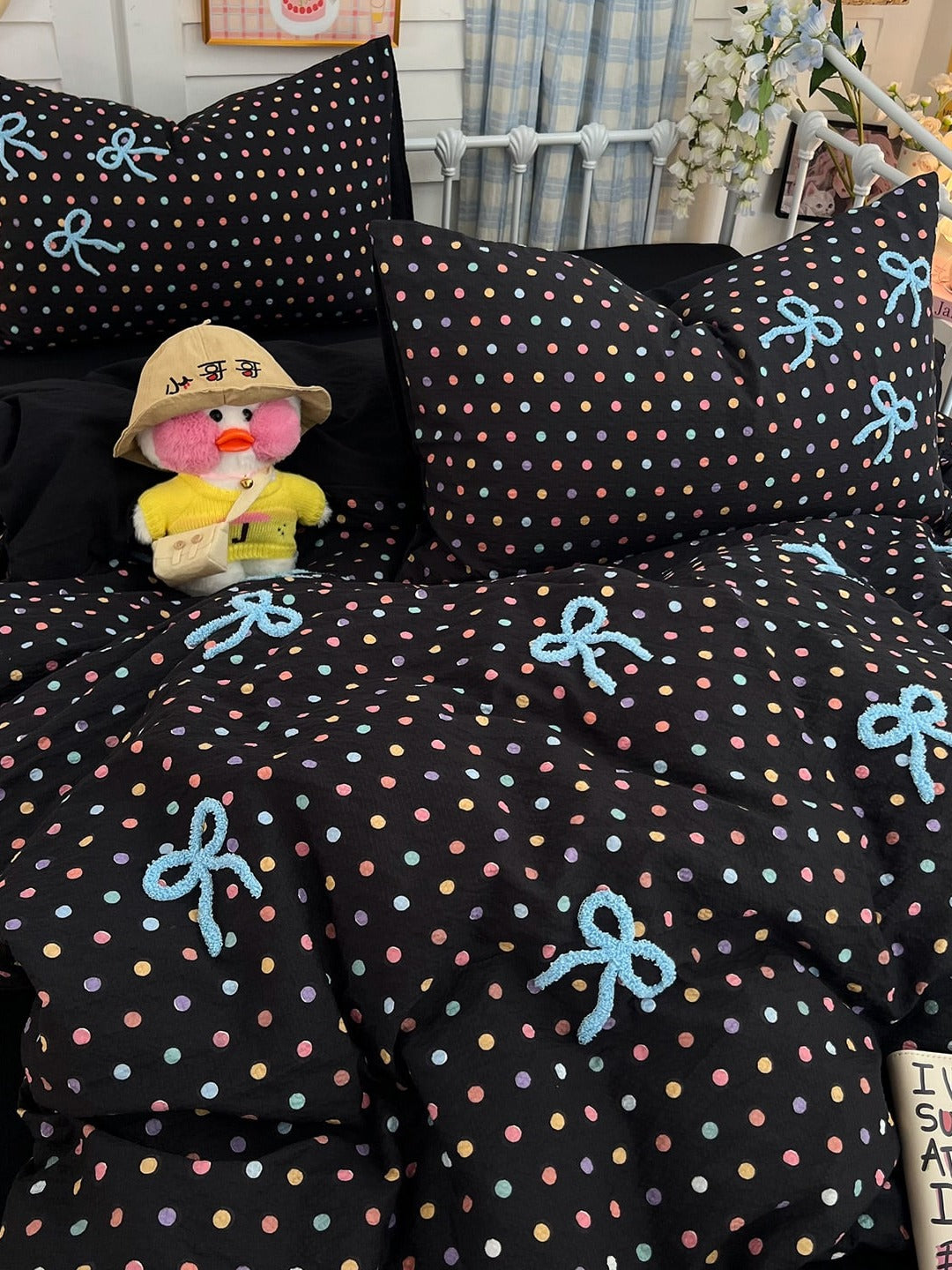 Tufted Bow Dot Seersucker Bedding Set original reference image 47