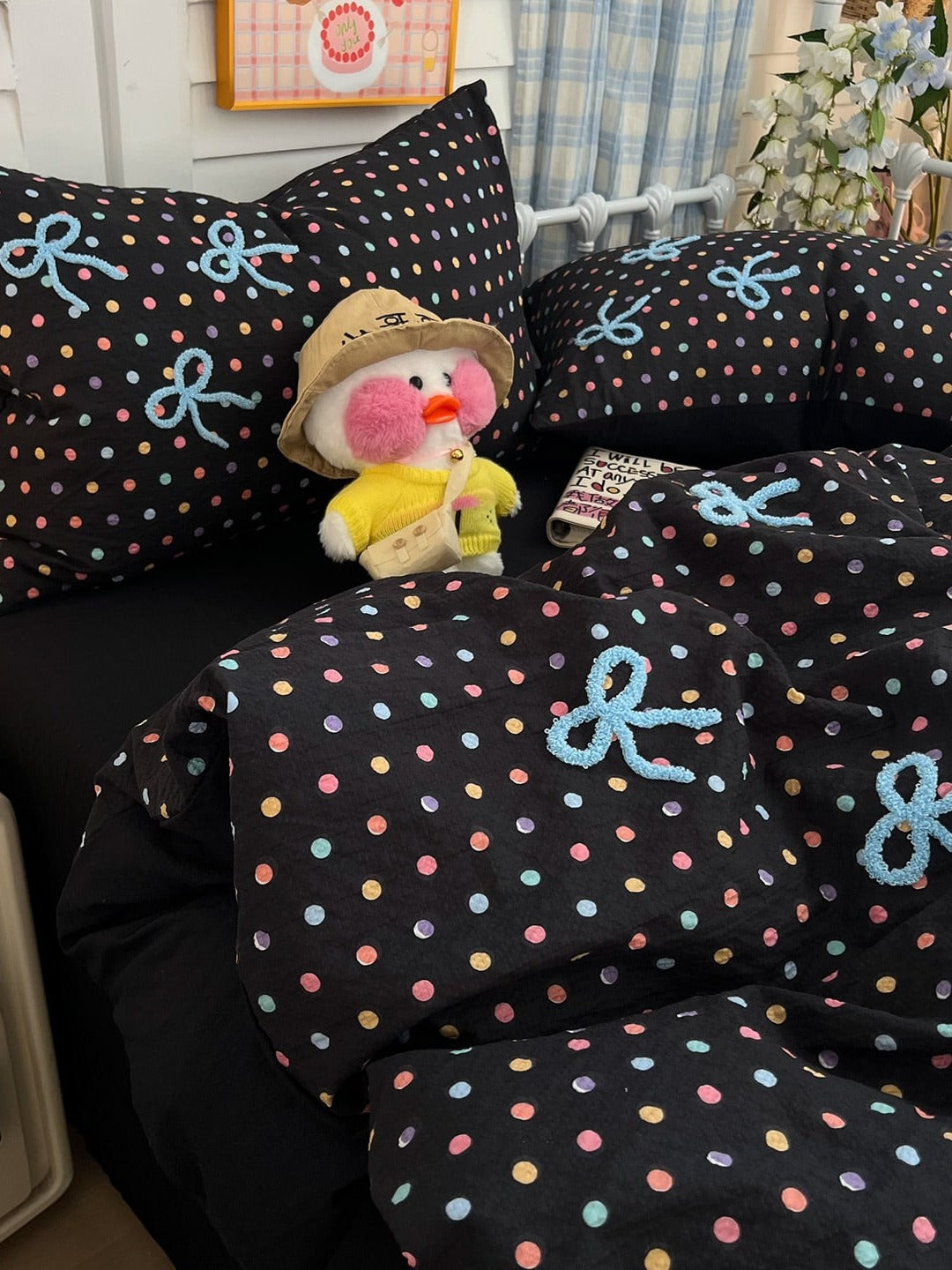 Tufted Bow Dot Seersucker Bedding Set original reference image 48