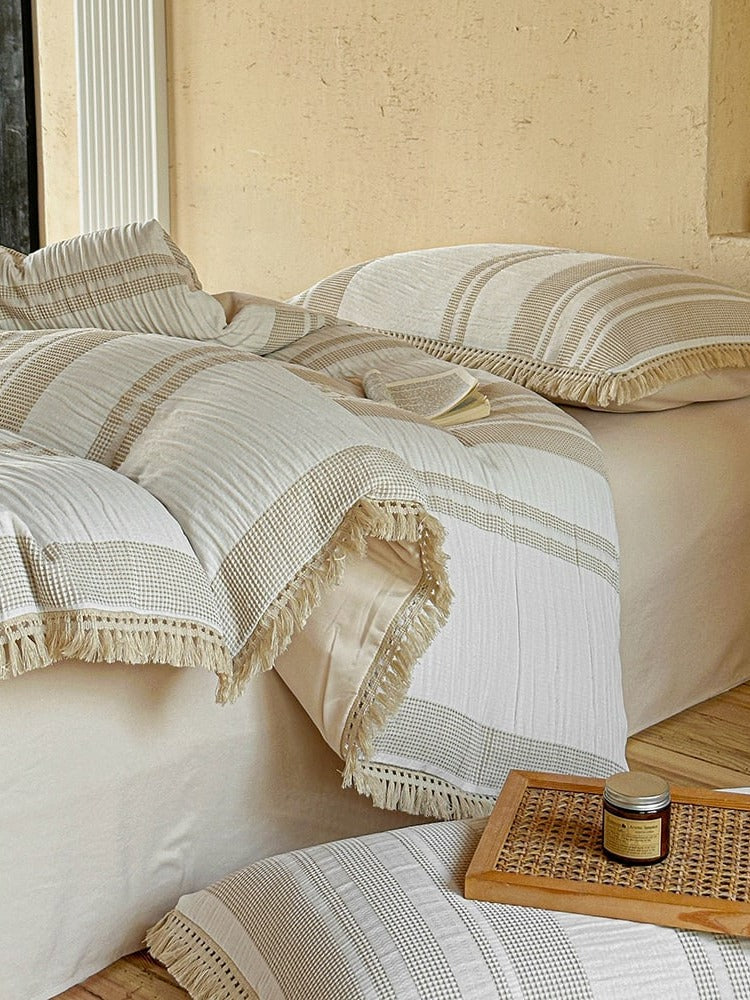 Waffle Stripe Tassel Bedding Set original reference image 5