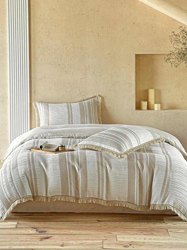 Waffle Stripe Tassel Bedding Set original reference image 6