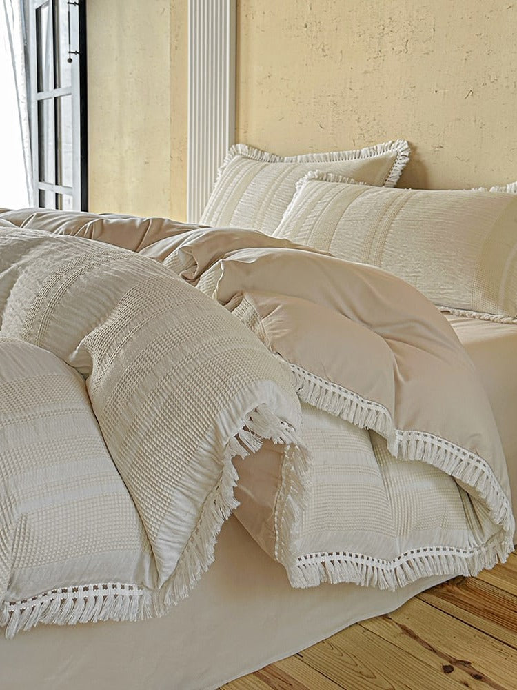 Waffle Stripe Tassel Bedding Set original reference image 7