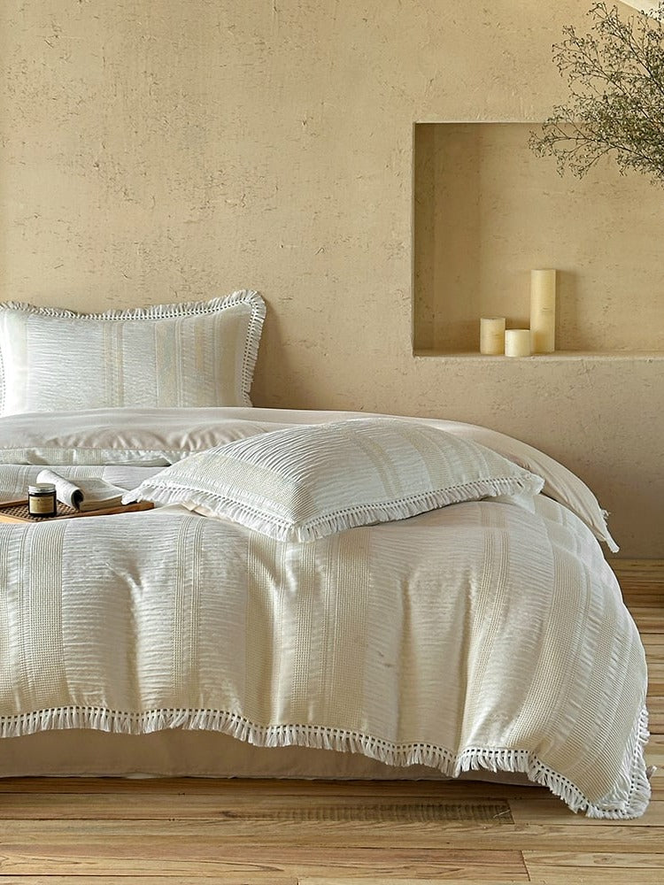 Waffle Stripe Tassel Bedding Set original reference image 8