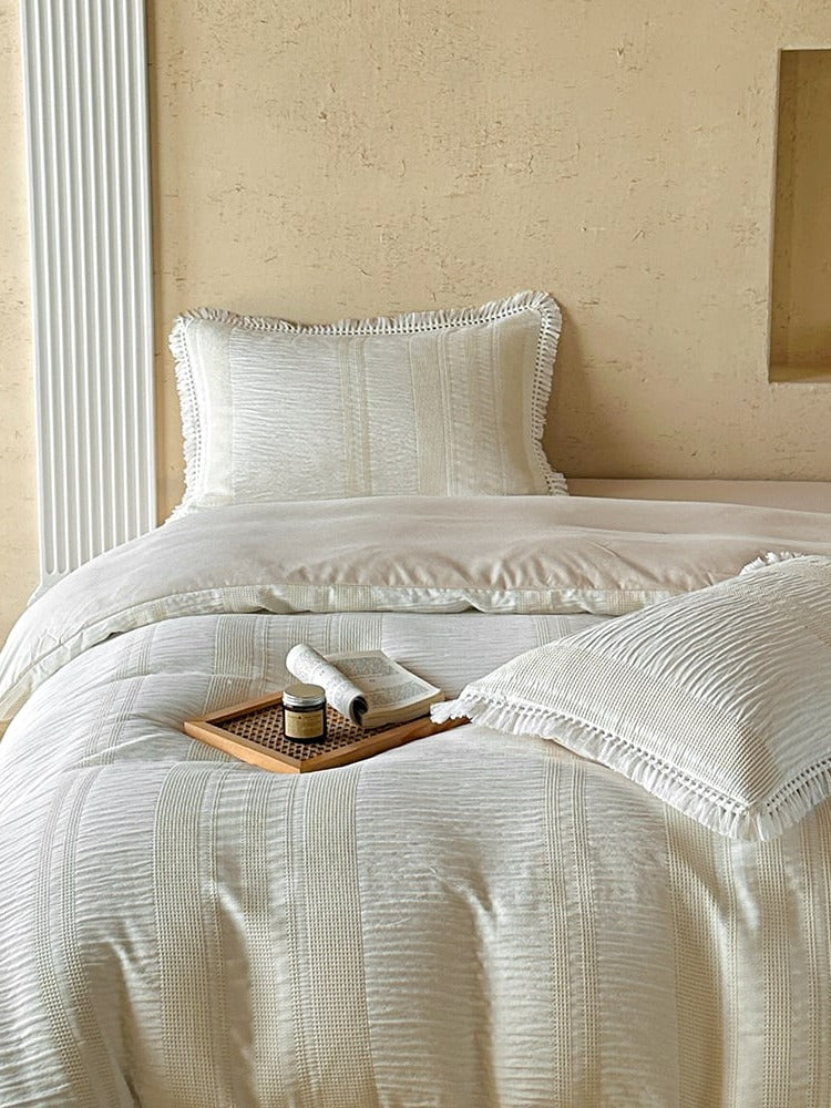Waffle Stripe Tassel Bedding Set original reference image 9