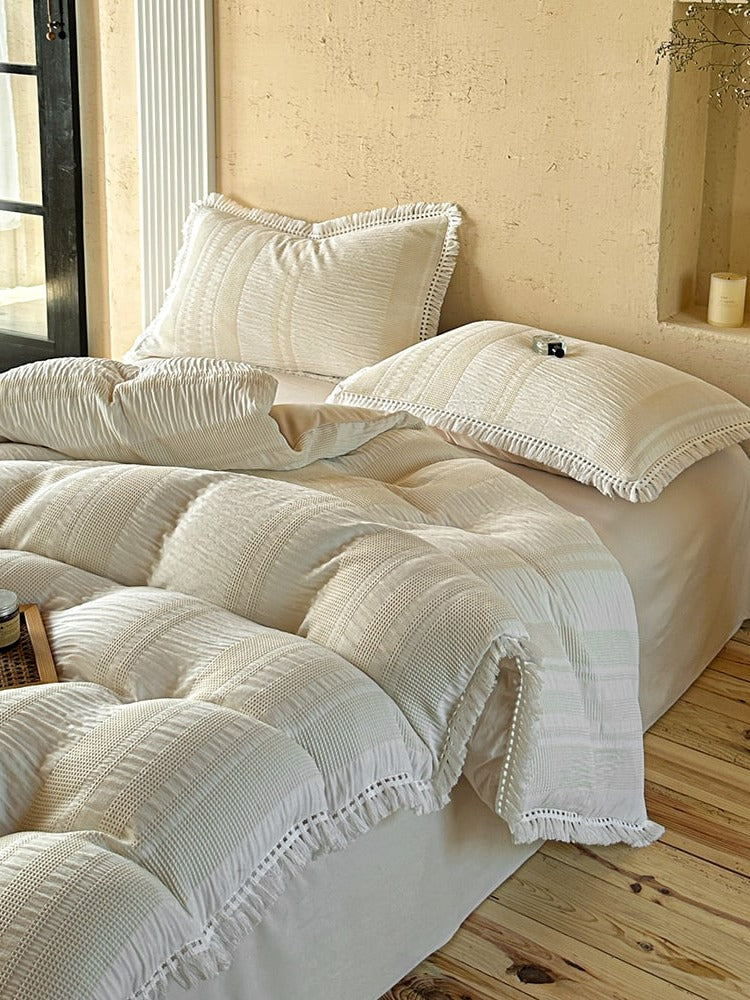 Waffle Stripe Tassel Bedding Set original reference image 10