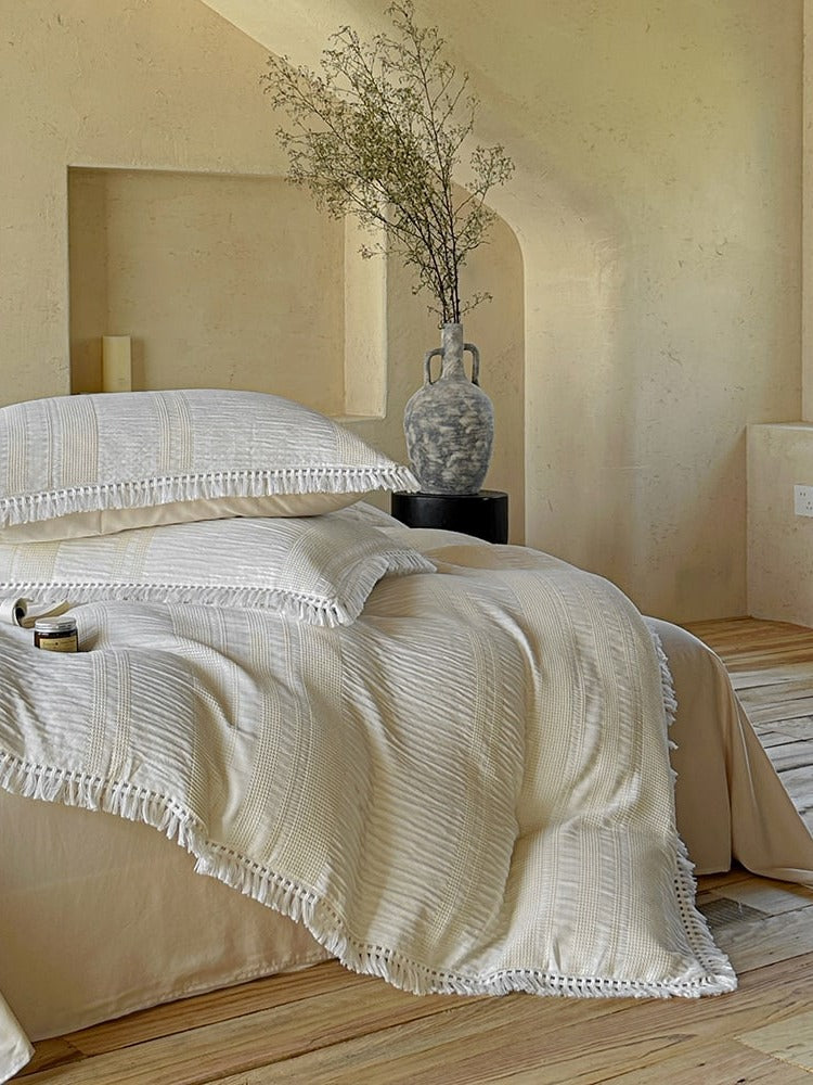 Waffle Stripe Tassel Bedding Set original reference image 11