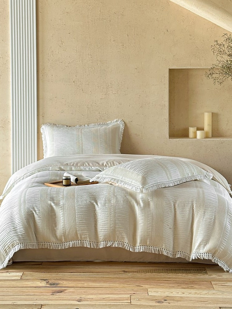 Waffle Stripe Tassel Bedding Set original reference image 12
