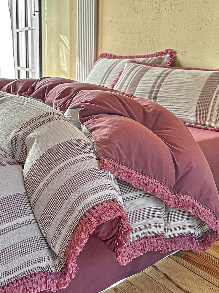 Waffle Stripe Tassel Bedding Set original reference image 13