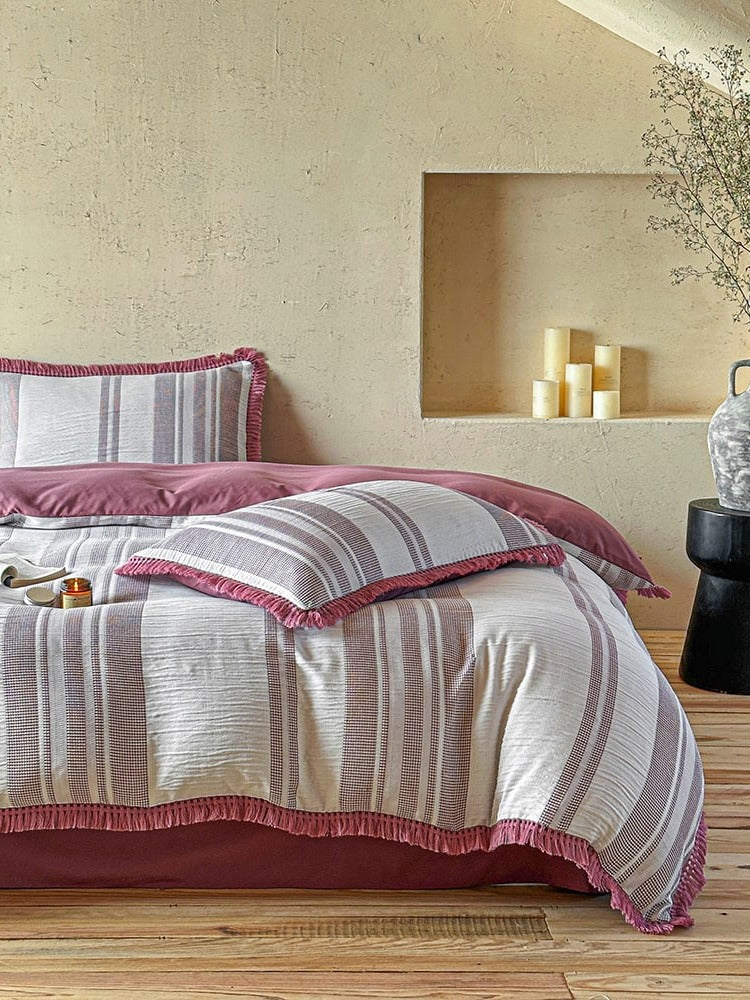 Waffle Stripe Tassel Bedding Set original reference image 14