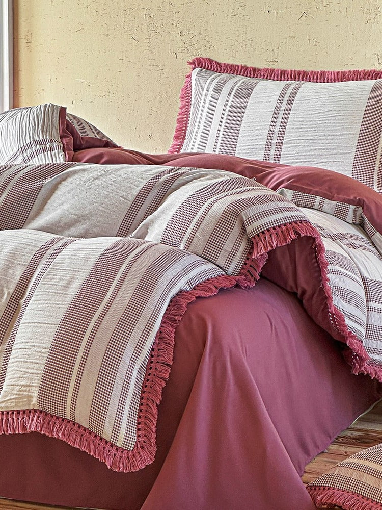 Waffle Stripe Tassel Bedding Set original reference image 17
