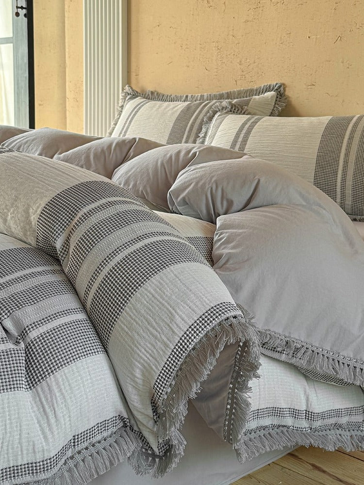 Waffle Stripe Tassel Bedding Set original reference image 19