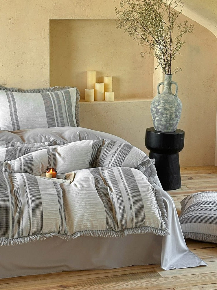 Waffle Stripe Tassel Bedding Set original reference image 20