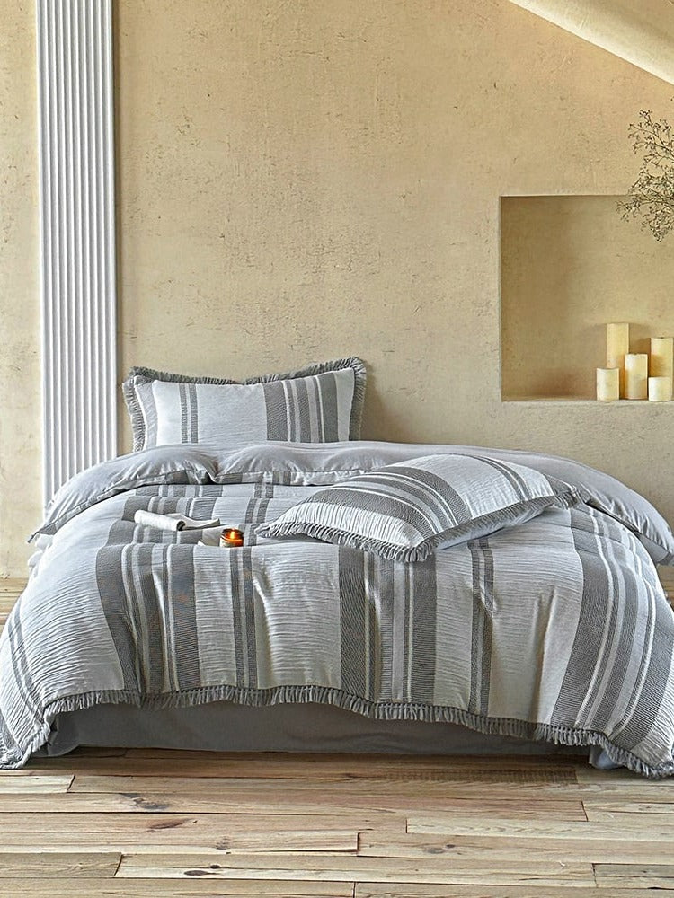 Waffle Stripe Tassel Bedding Set original reference image 21