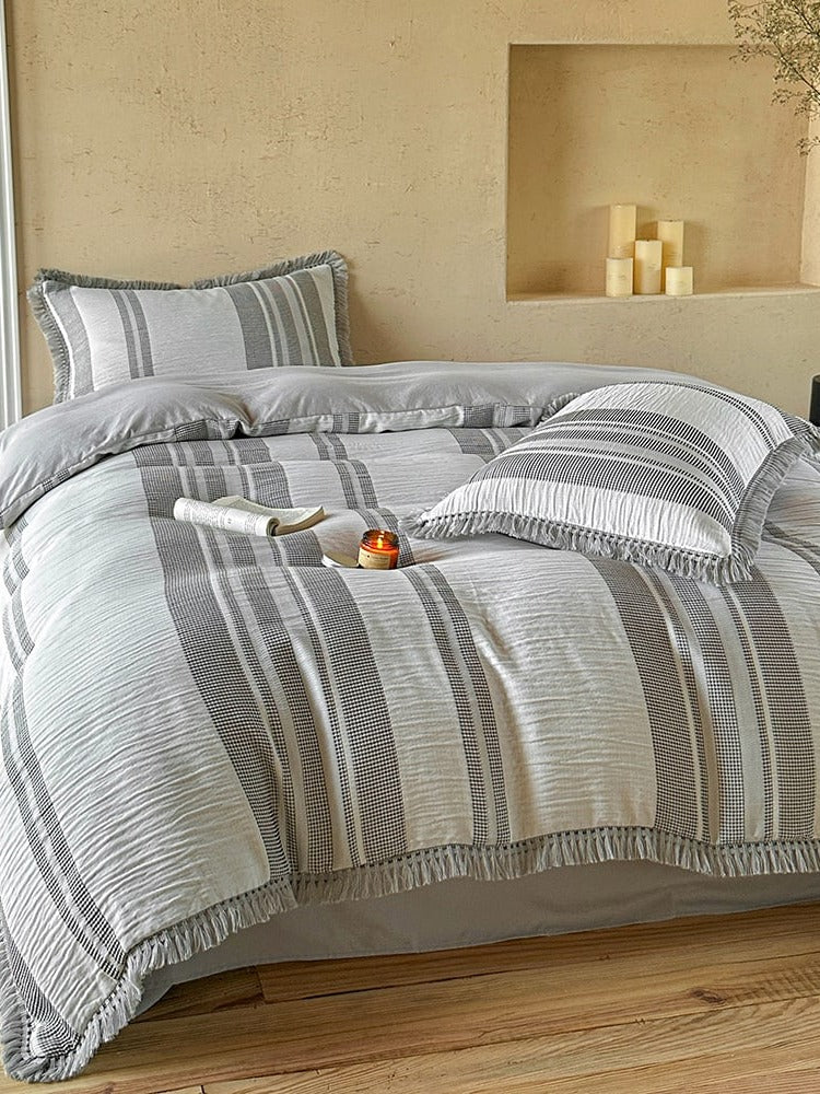 Waffle Stripe Tassel Bedding Set original reference image 22
