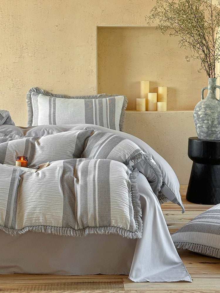 Waffle Stripe Tassel Bedding Set original reference image 24