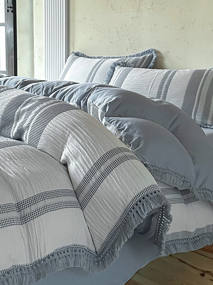 Waffle Stripe Tassel Bedding Set original reference image 25