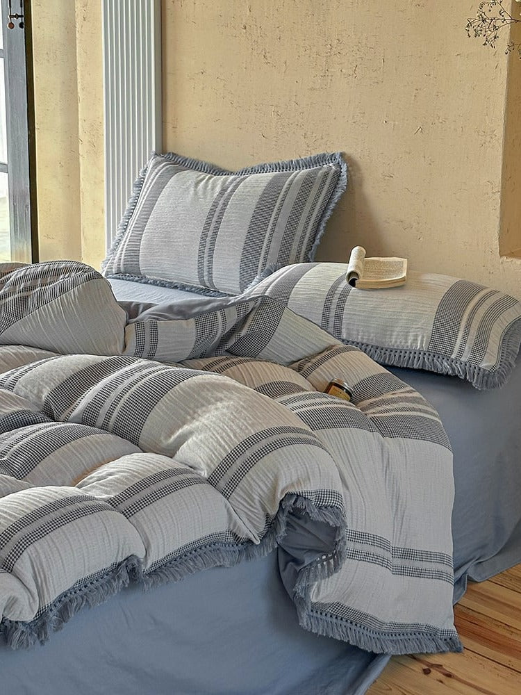 Waffle Stripe Tassel Bedding Set original reference image 27