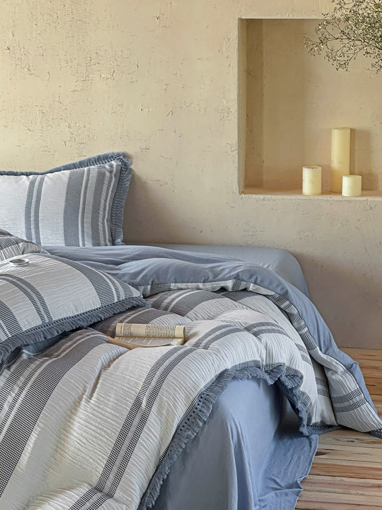 Waffle Stripe Tassel Bedding Set original reference image 29